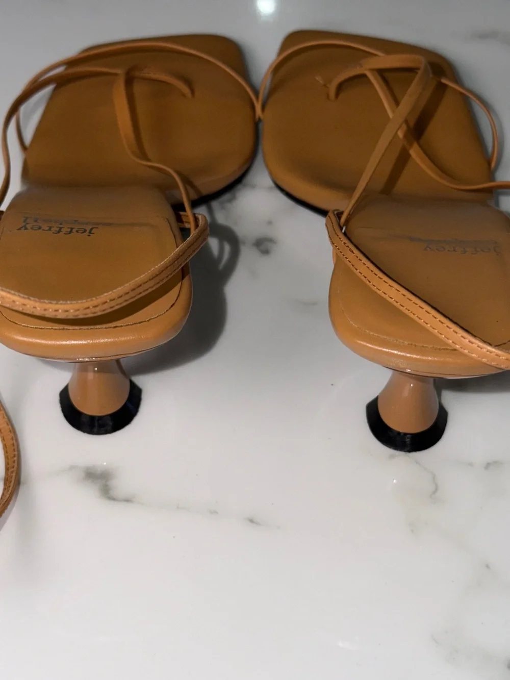 Jeffrey Campbell Tan Minimalist Ankle Strap Kitten Heel Sandals Women's Size 7.5